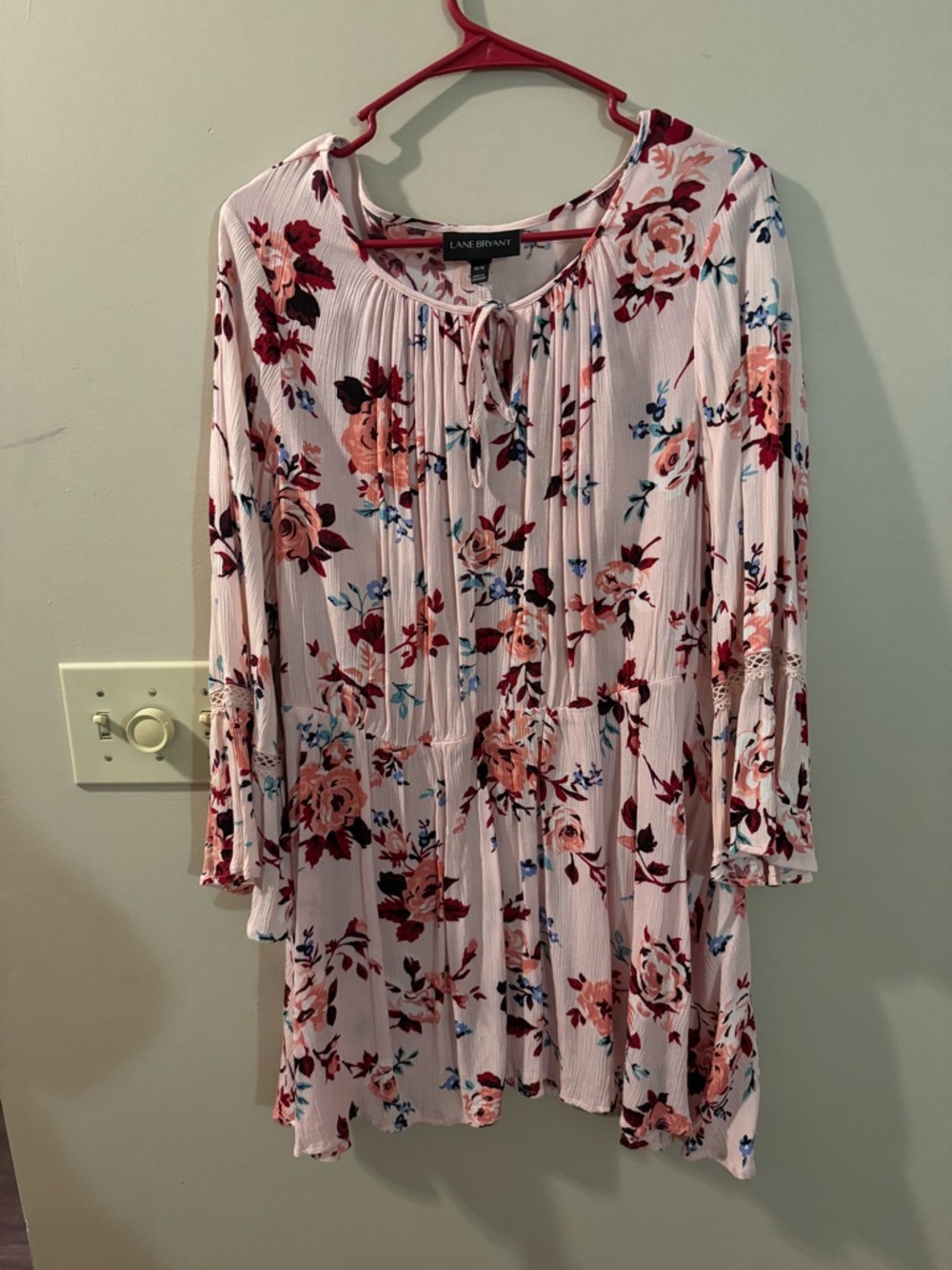 Lane Bryant Blush Pink Floral Tie-Neck Tunic